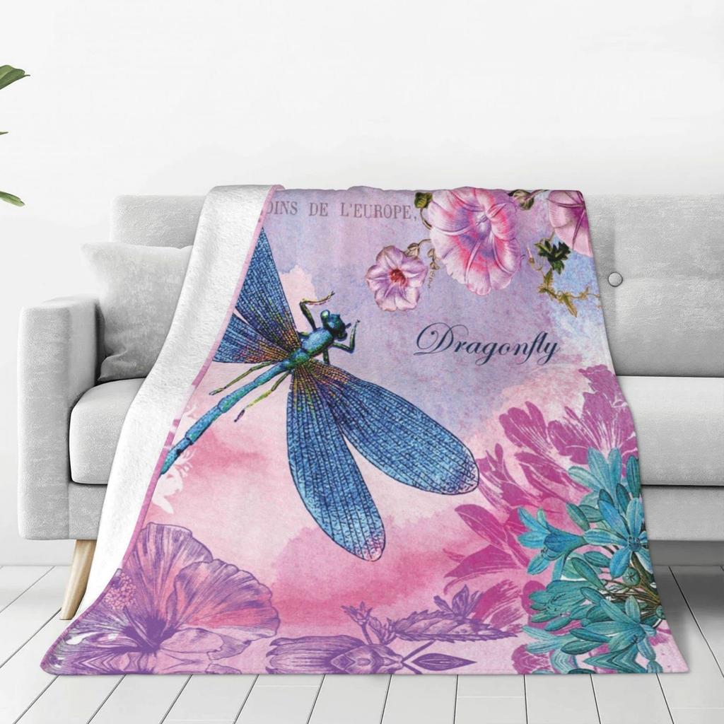 Dragonfly Print Flannel Blanket Office Nap Blanket Air Conditioner Blanket