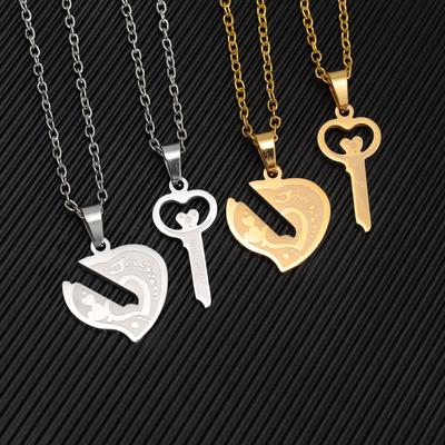 Couple Creative Personality Splicing Fashion Couple Necklace Key Love Pendant Popular Simple Christmas Holiday Gift Accessories