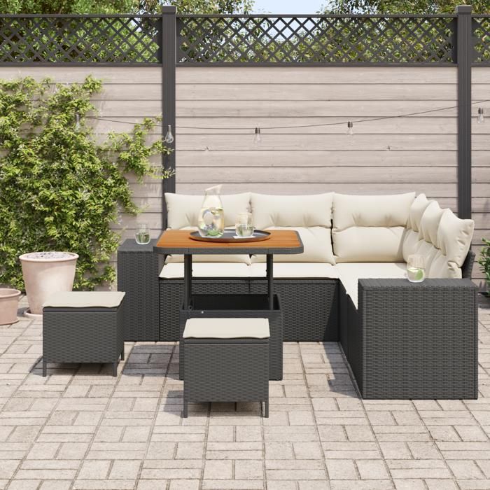VidaXL Ensemble de canapé de jardin 8 pièces avec coussins noir poly rotin acacia 3363950