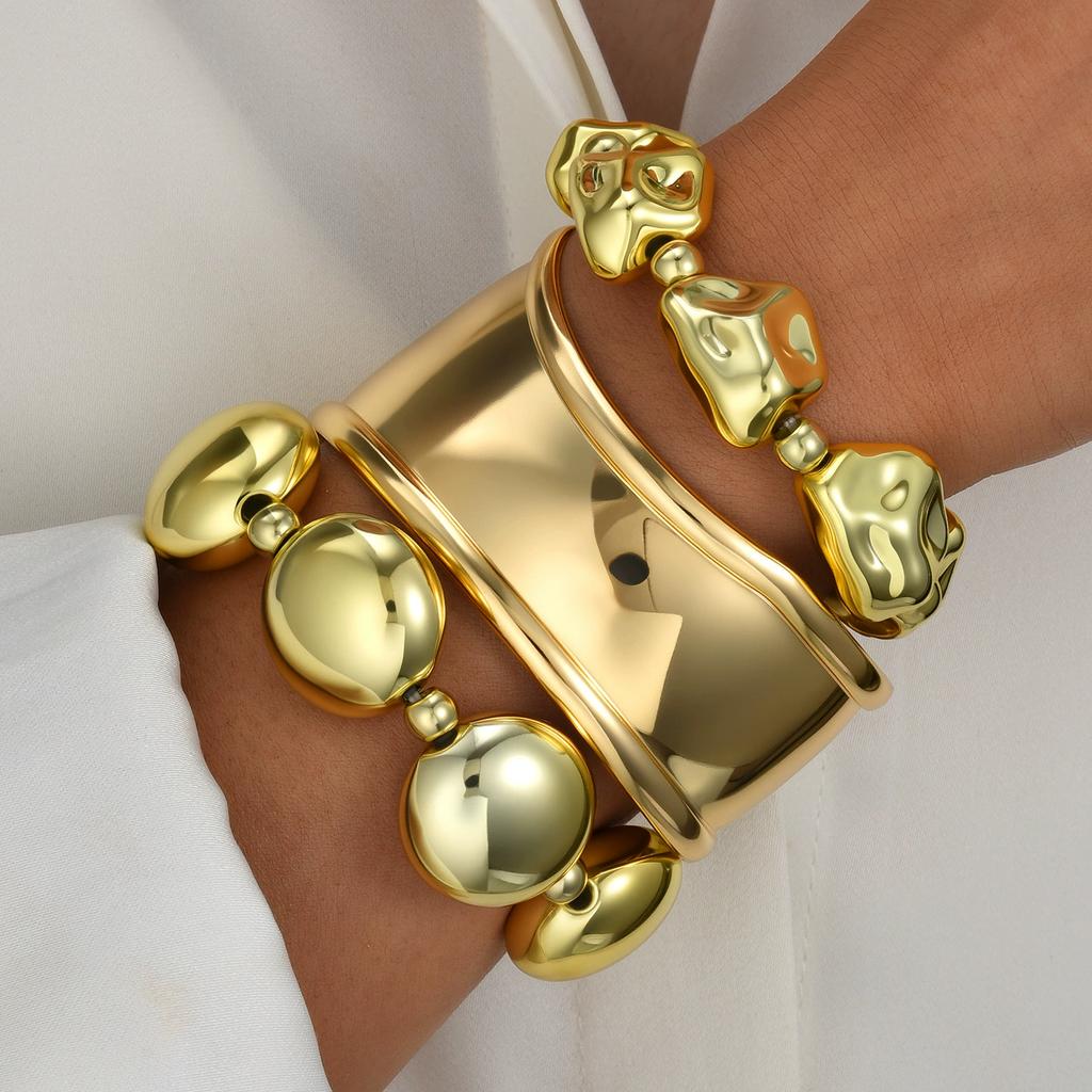 IF ME 3Pcs/Set Classic Geometric Wide Bangles for Women Geometric Smooth Gold Silver Color Chunky Bracelets Party Jewelry Accessories