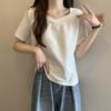 Damen Weiß Asymmetrischer Halsausschnitt T-Shirt Kurze Ärmel Unregelmäßiger Saum Lässig Enganliegend Basic Top