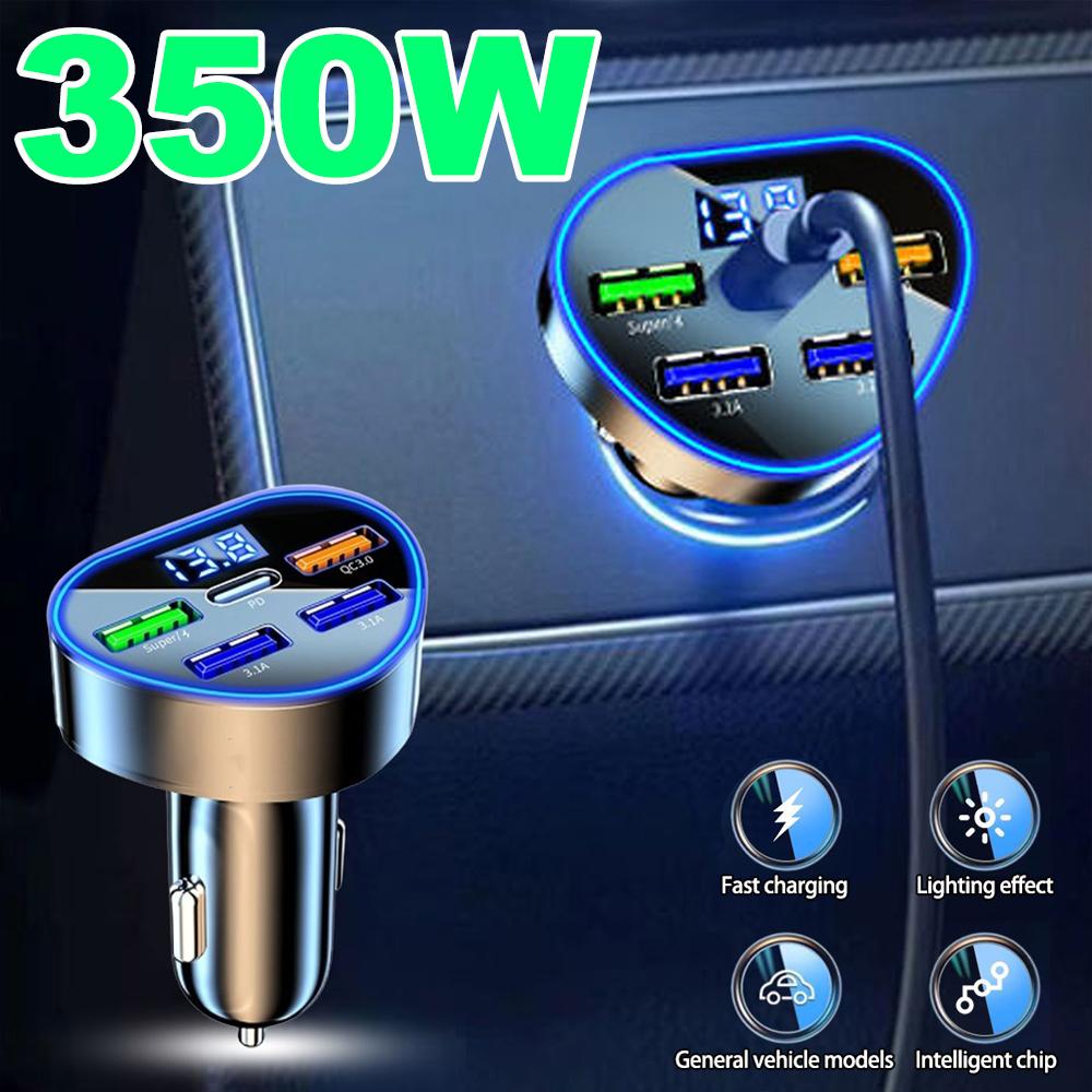 350W Car Phone Charger USB Type C Super Fast Charge in Car with LED Voltage Monitor for IPhone Samsung Huawei Oneplus Vivo Oppo
