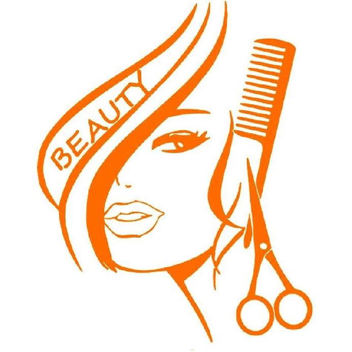 BIBITIME Modern Fashion Beauty Girl Cut Hair with Scissors Comb Barber Shop Wall Decal Window Sticker Hairdressing Salon Creative Personality Vinyl