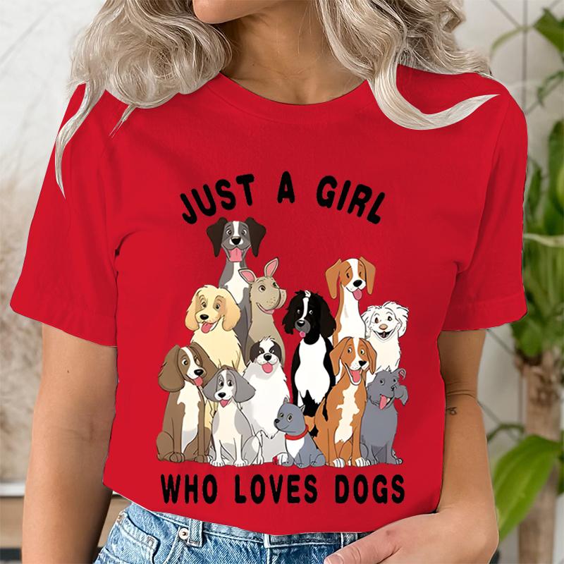 Jen holka, která miluje psy Trend Krátký rukáv Letní oblečení Potisk Grafické tričko Dámská móda Ženy Ženské tričko Oblečení