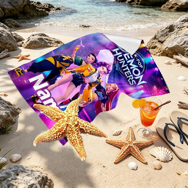 Custom Name Personalized KPop Hunters Print Beach Towel, for Trip Camping Beach Party Home Decor, Birthday Gift for Family & Friends