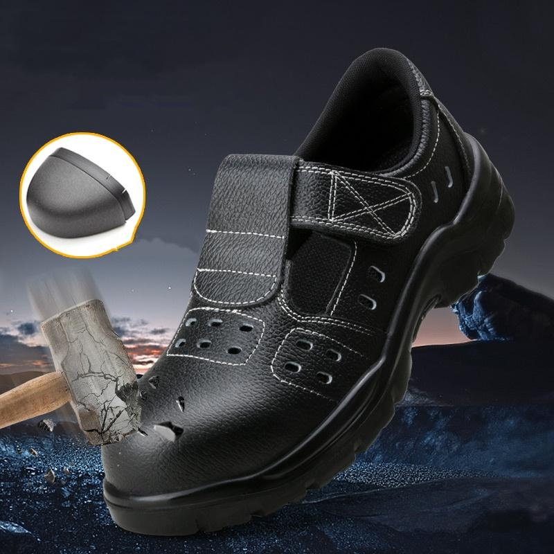 Mens Casual Breathable Steel Toe Caps Working Safety Shoes Summer Original Leather Sandals Worker Safe Boots Security Footwear