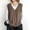 Spring and Autumn Women's Solid Color V-neck Artistic Knitted Vest Plus Size Sweater Vest