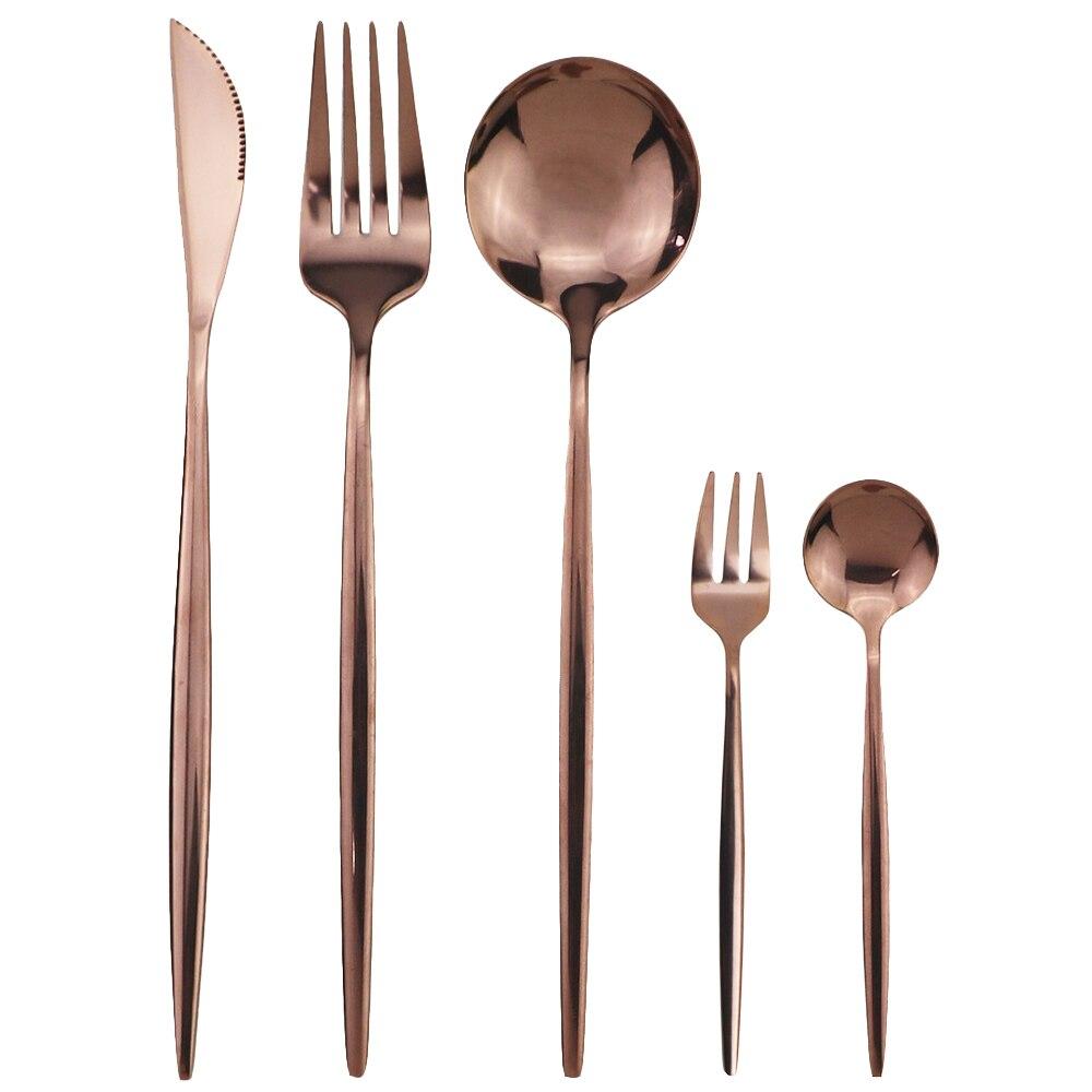 5Pcs Black Gold Dinnerware Set Knife Fork Spoon Flatware Set Stainless Steel Tableware Set Kitchen Cutlery Fruit Fork Silverware