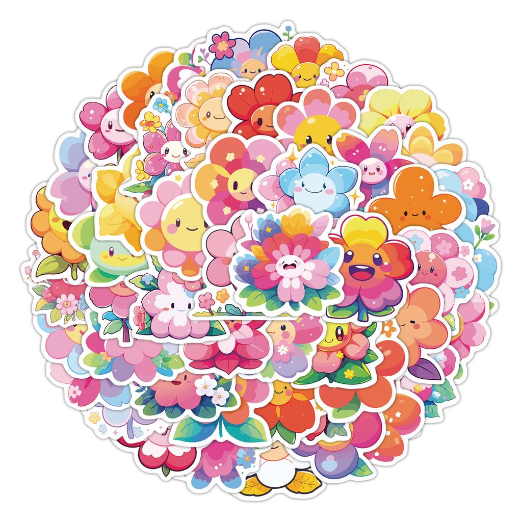 50 Cute Little Flower Doodle Stickers Skateboard Refrigerator DIY Decoration Stickers Waterproof Creative Children's Stationery Stickers