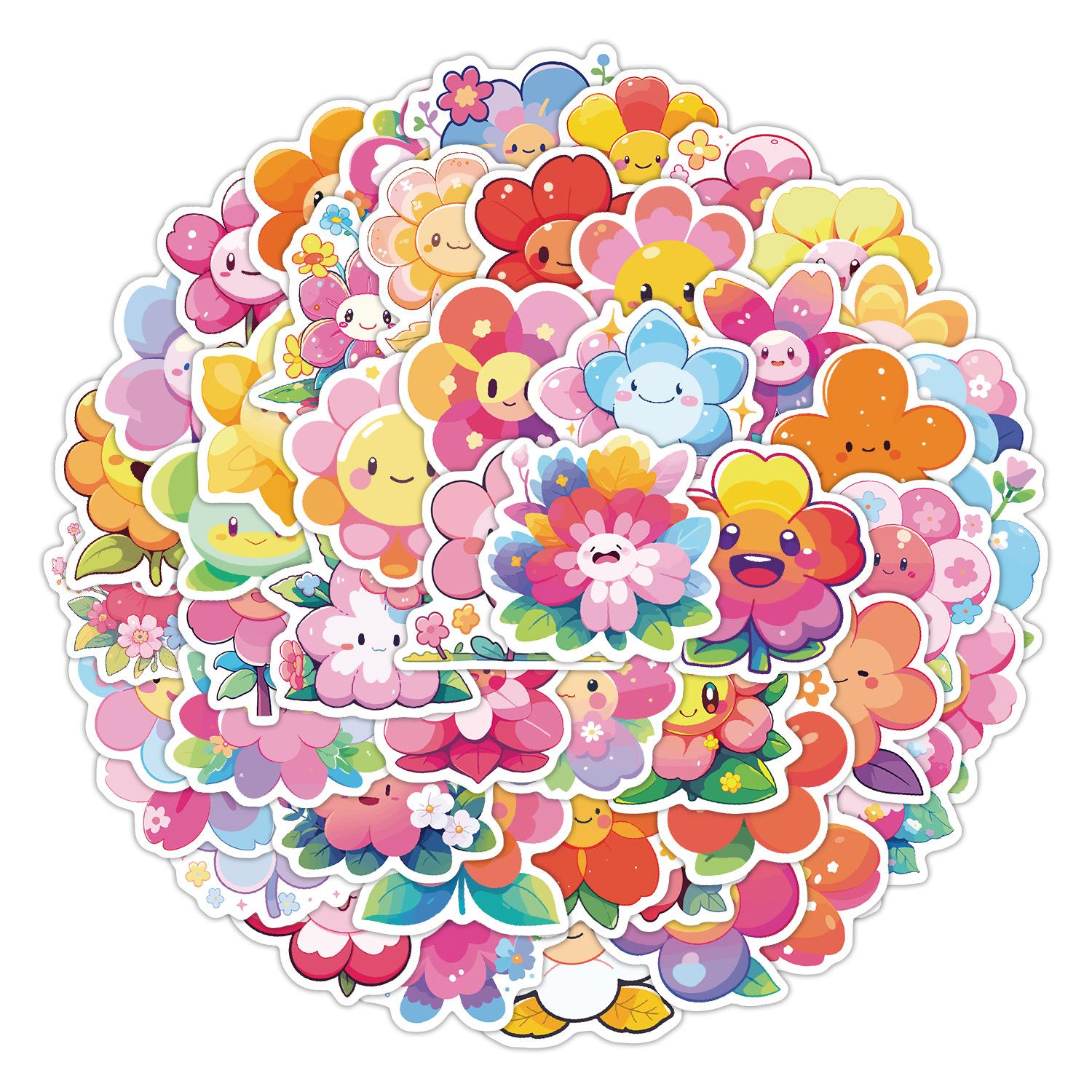 

50 Милых Маленьких Наклеек-Дудлов с Цветами Скейтборд Холодильник DIY Декоративные Наклейки Водонепроницаемые Креативные Детские Канцелярские Наклейки