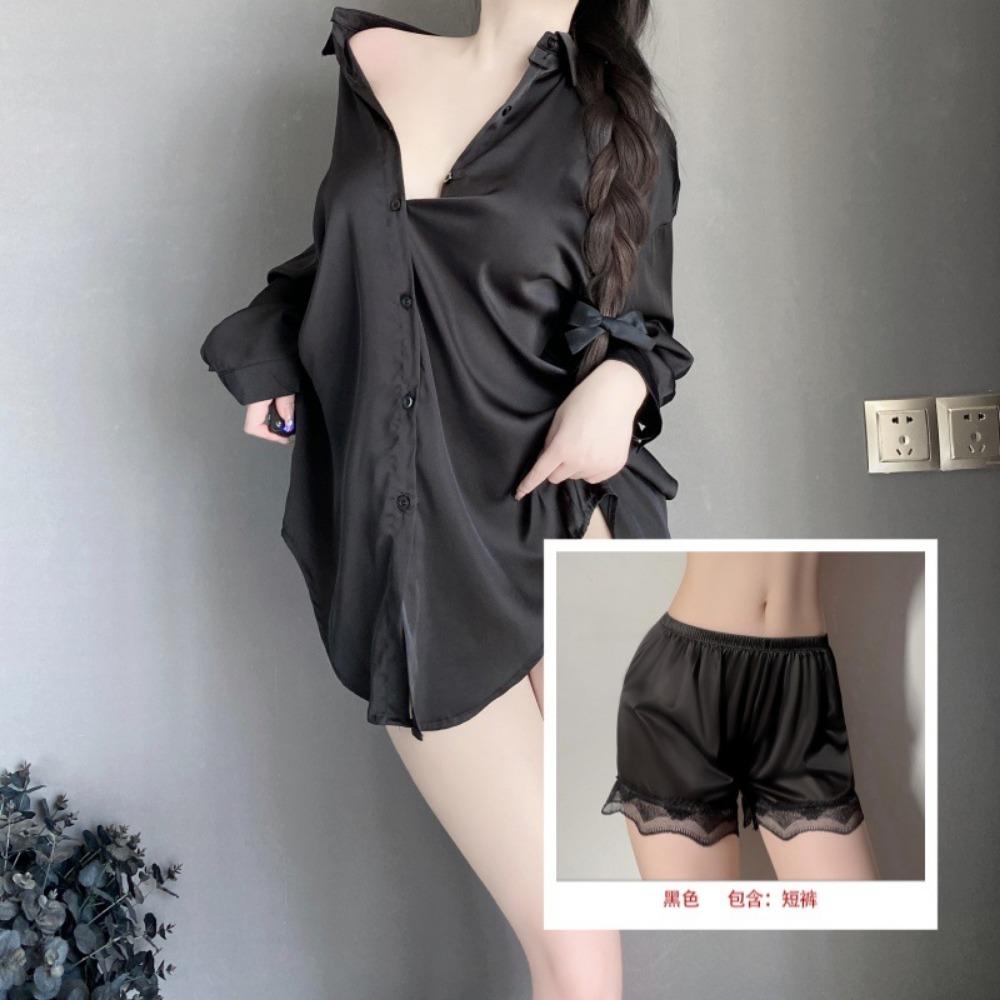 Sexy Underwear Boyfriend Style Women's Shirt Sexy Flirting Large Size Pajamas Pure Desire Thin White Nightdress Loungewear