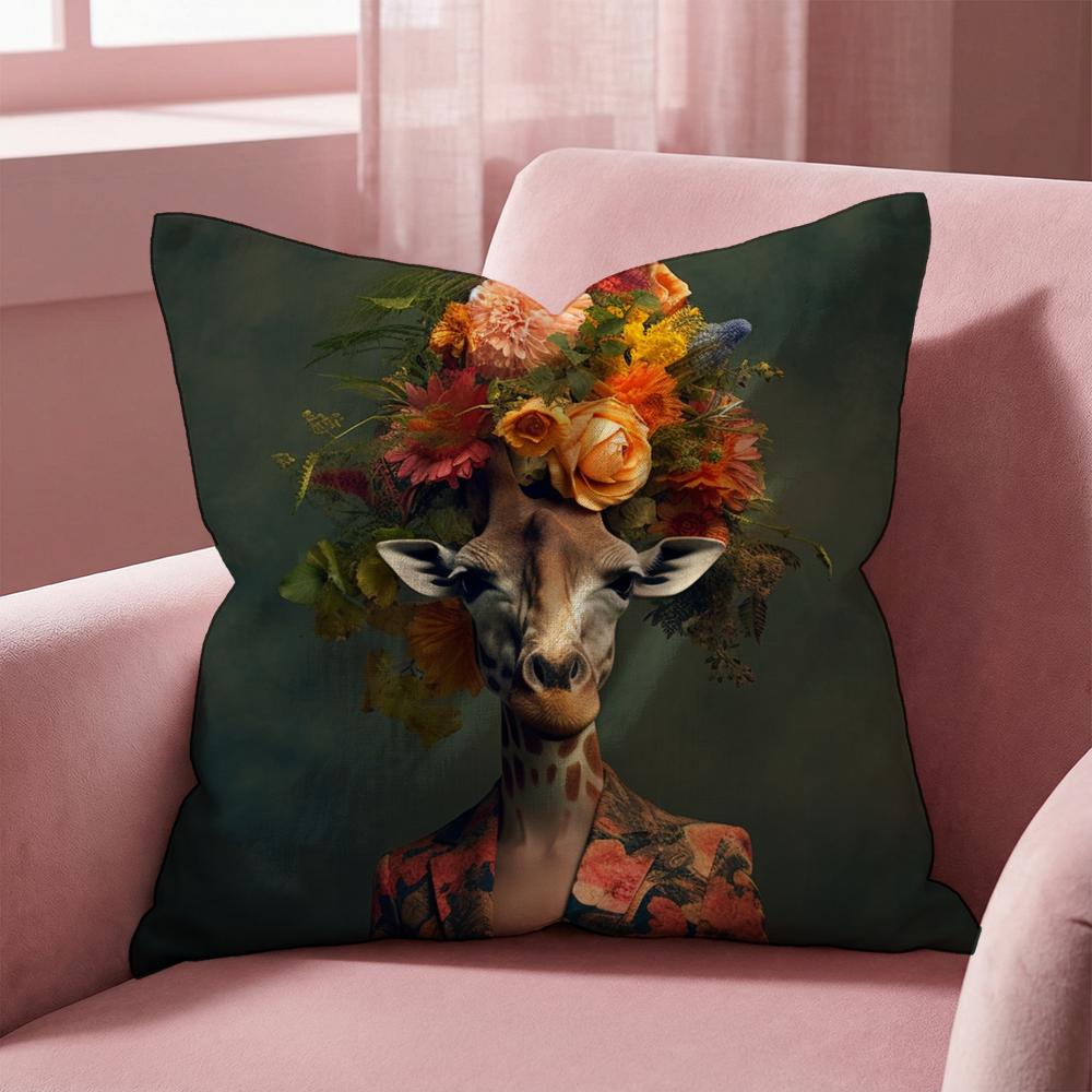 Retro Dressed Up Giraffe THEME Cushion Cover Multi-Scene Pillow Cover for Home & Car - Reversible, Soft & Durable for Daily Use