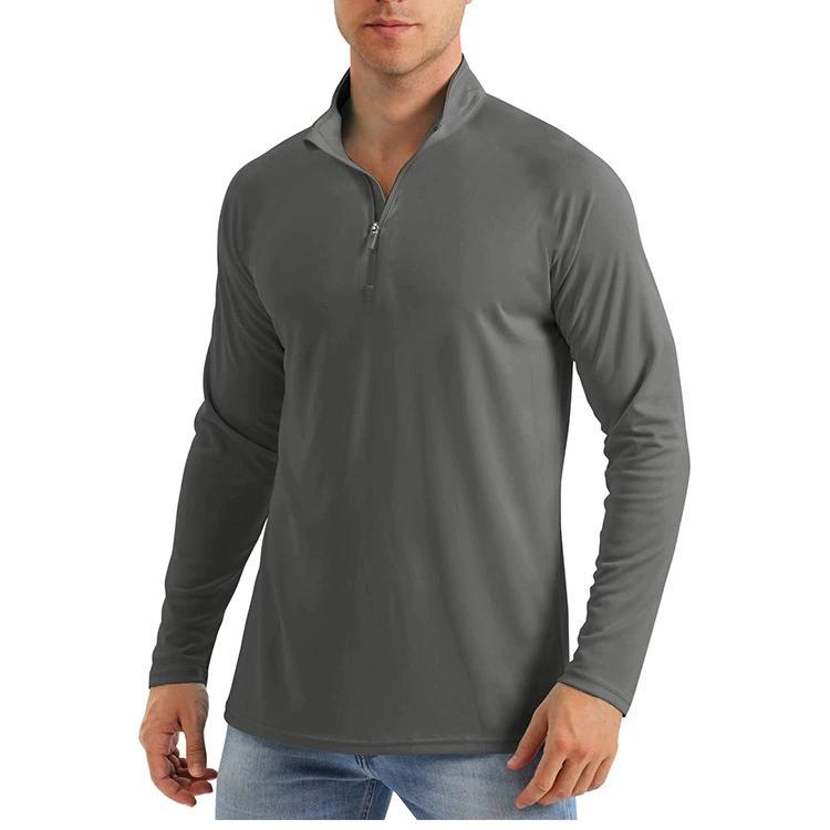 Men's Sun Protection Clothing, Casual Half Zipper Solid Color T-shirt, Quick Drying Breathable Long Sleeved Fitness Sports Sun Protection