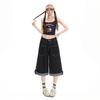 Trendy Summer Oversized Raw Black Denim Cropped Capri Shorts For Women Casual Wide Leg Loose Fit Versatile Slimming FigureFlattering Daily Wear