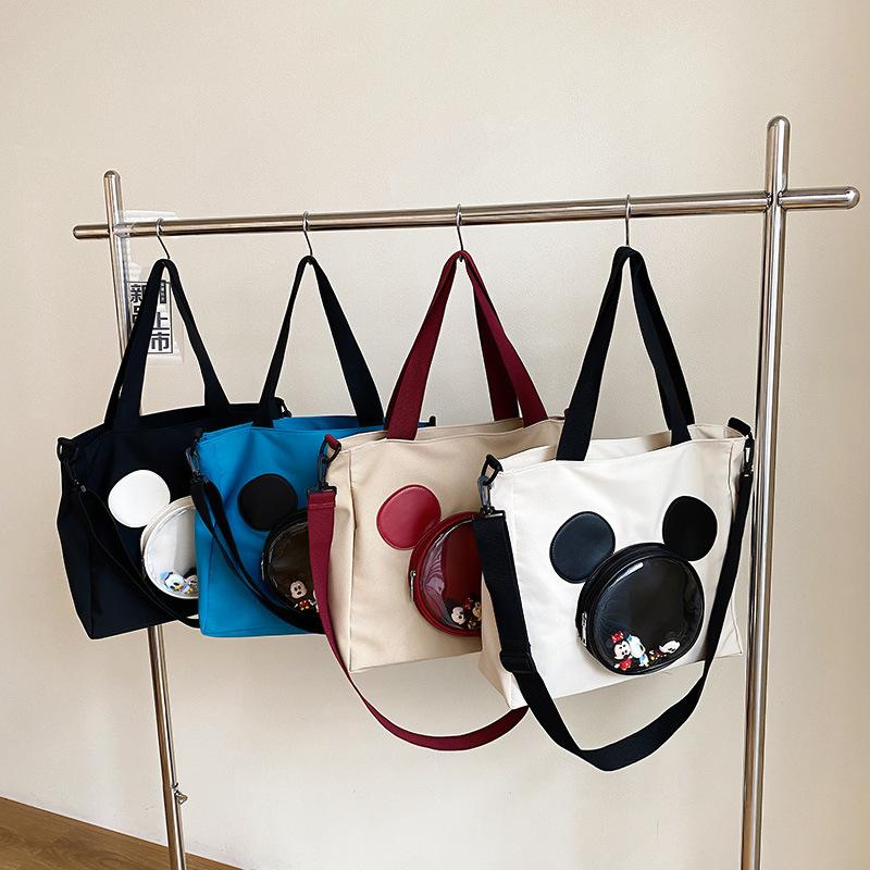 Disney cute cartoon Mickey handheld tote bag, fashionable canvas outer shopping bag, trendy shoulder crossbody bag