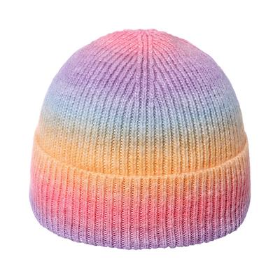 Autumn and Winter New Knitted Hat Trend Gradual Change Tie-dye Printing Warm Hat Rainbow Fashion Wool Hat Female Student