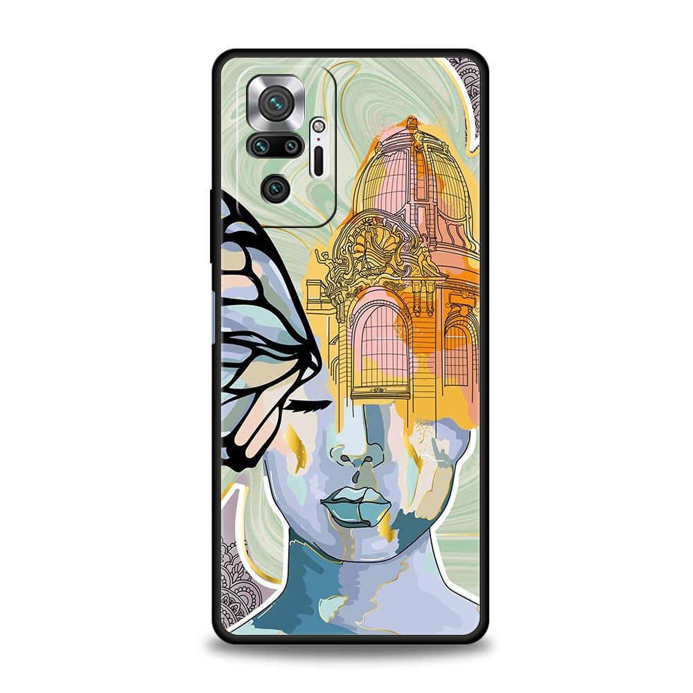 TPU Phone Case For Xiaomi Redmi Note 10 11 9 8 Pro 9S 7 8T 9T 9A 8A 9C K50 K40 Gaming Cover Paris Art Blue Butterfly Girl Flower