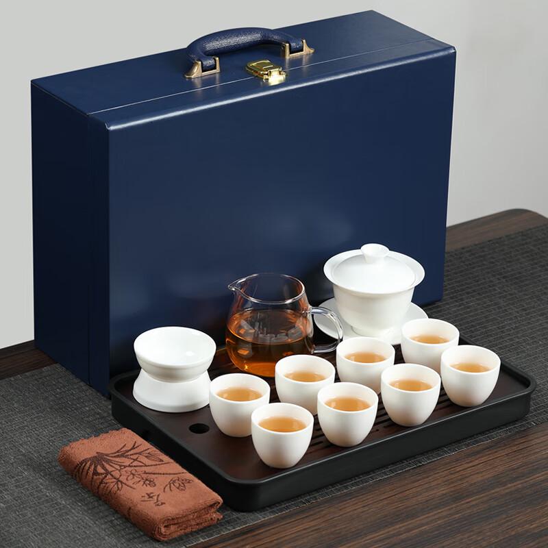 Chinese Style Portable Ceramic Tea Set - Mutton-Fat Jade Finish, 13-Piece