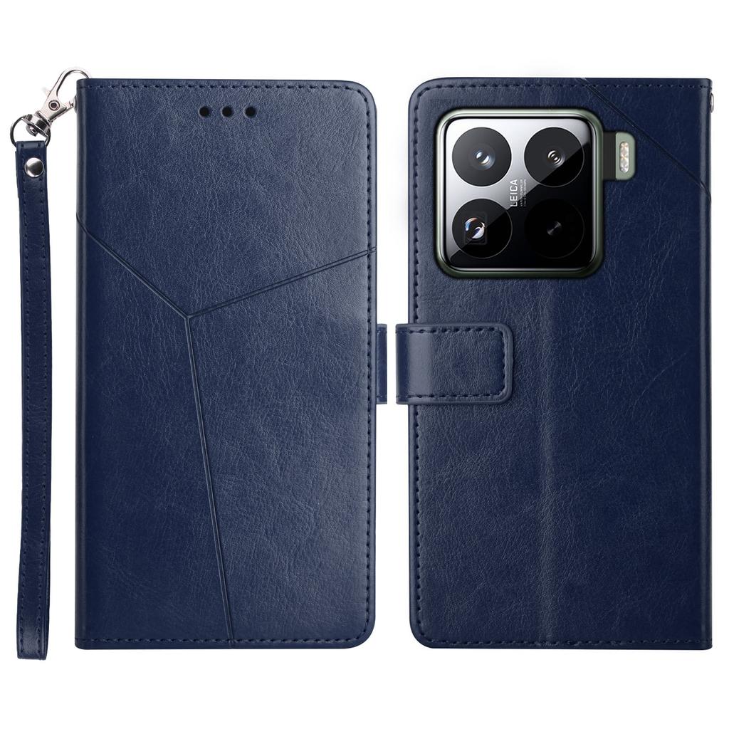 For Xiaomi 15 Pro Case with Wrist Strap Y Shaped Lines Imprint Leather Phone Cover
