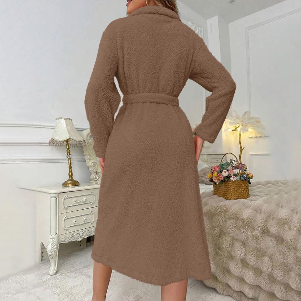 Women's -Color Long-Sleeve /Winter Warm Bathrobe Plush Homewear Robe Homewear Set