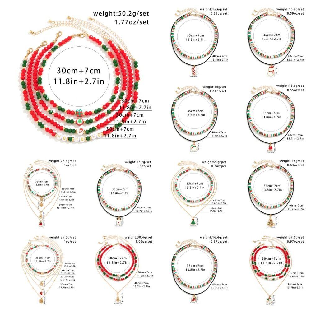 2/3/4pcs/set Cartoon Rice Beaded Chain Christmas Tree Cartoon Pendant Choker  Decoration