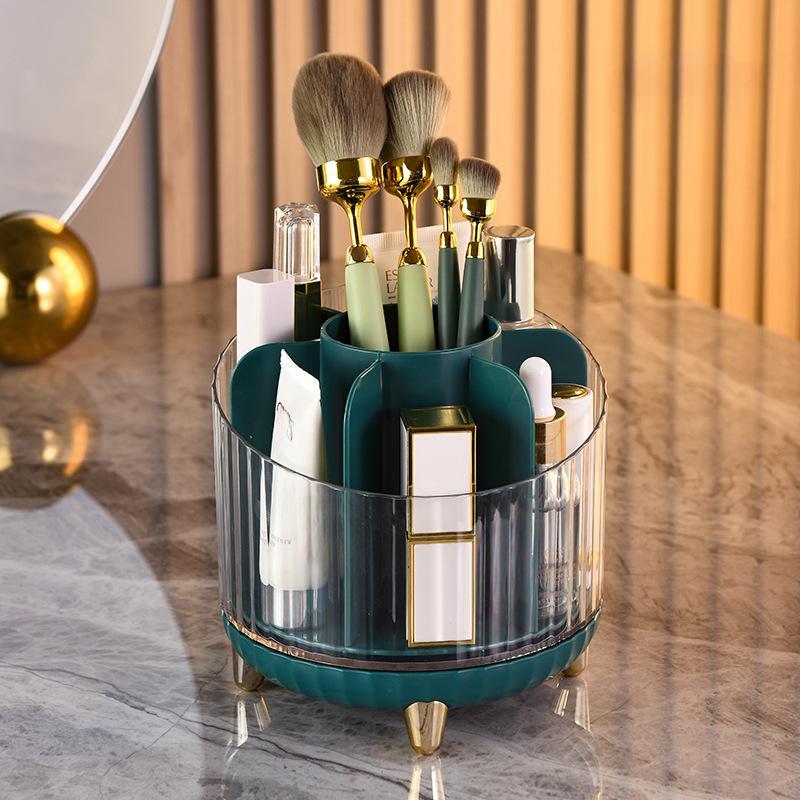 Organizér držáku štětců na make-up Hladký otočný prachotěsný držák štětců na make-up s víkem Kbelík na uskladnění kosmetiky Zelený