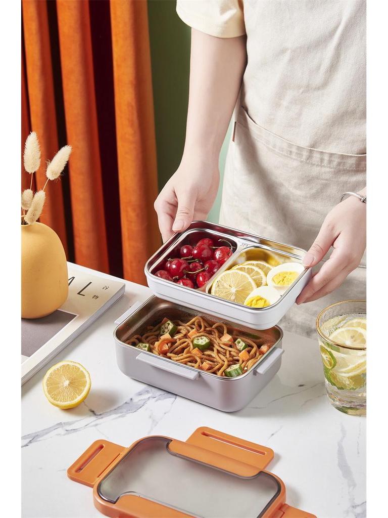 Large Capacity Insulated Bento Lunch Box with Compartments - 304 Stainless Steel, Microwaveable, Perfect for Students and Office Workers.