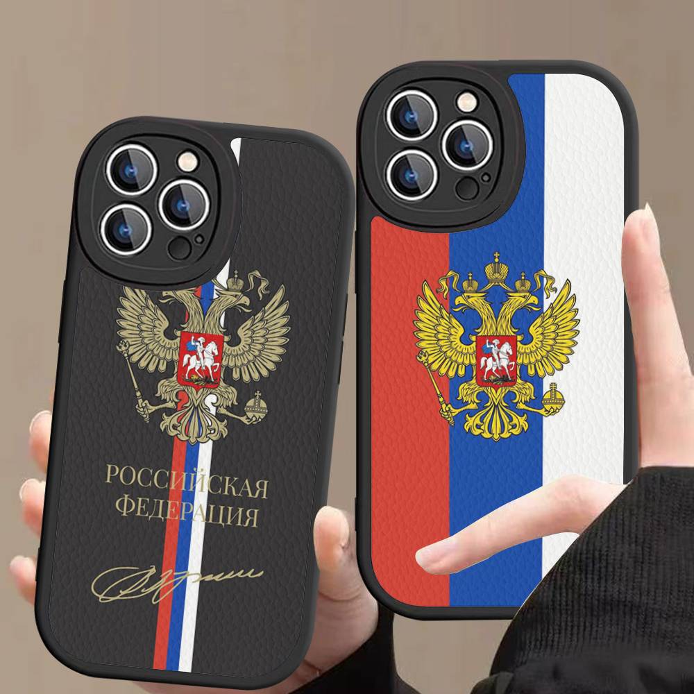 Russia Russian Flags Poccnr Emblem Phone Case For IPhone 16 15 14 13 12 11 Pro Max Plus 16E Soft Leather Cover
