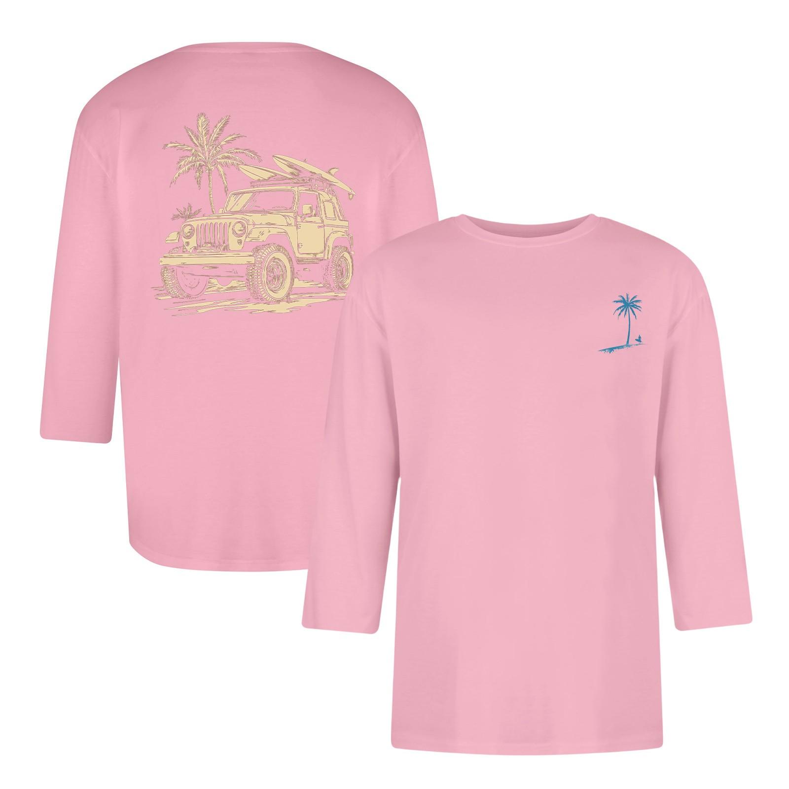 

Мужская повседневная и модная футболка с принтованным воротником и рукавом три четверти XXL розовый