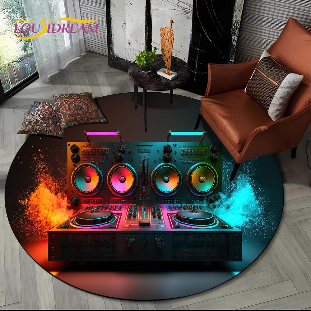 3D Vinyl Record Music DJ Screen Tape HD Round Area Rug,Carpet Rug for Living Room Bedroom Sofa Playroom Decor,Non-slip Floor Mat