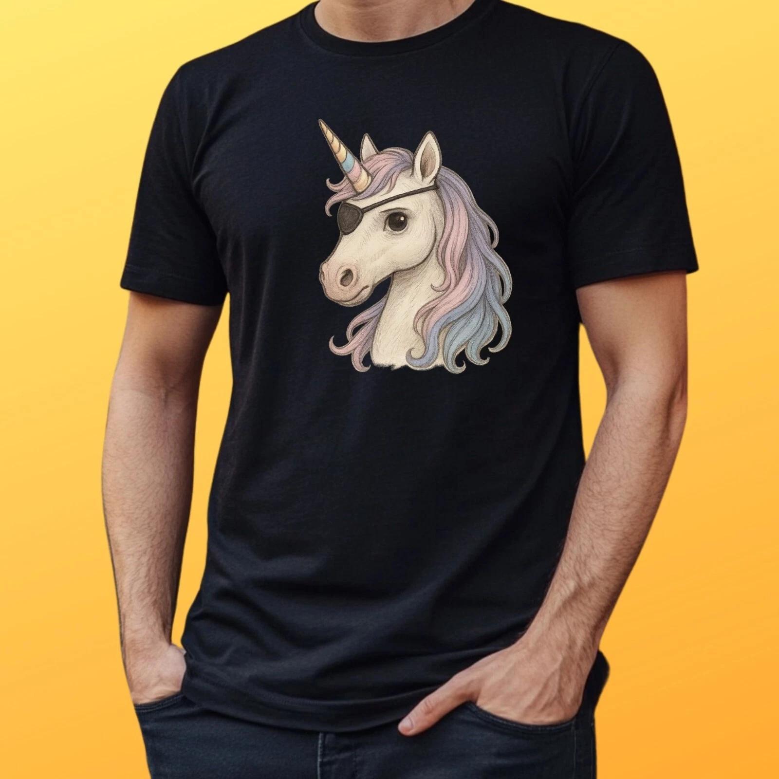 T-Shirt Herren Einhorn mit Augenklappe Motiv Baumwolle Größe S bis 5XL S