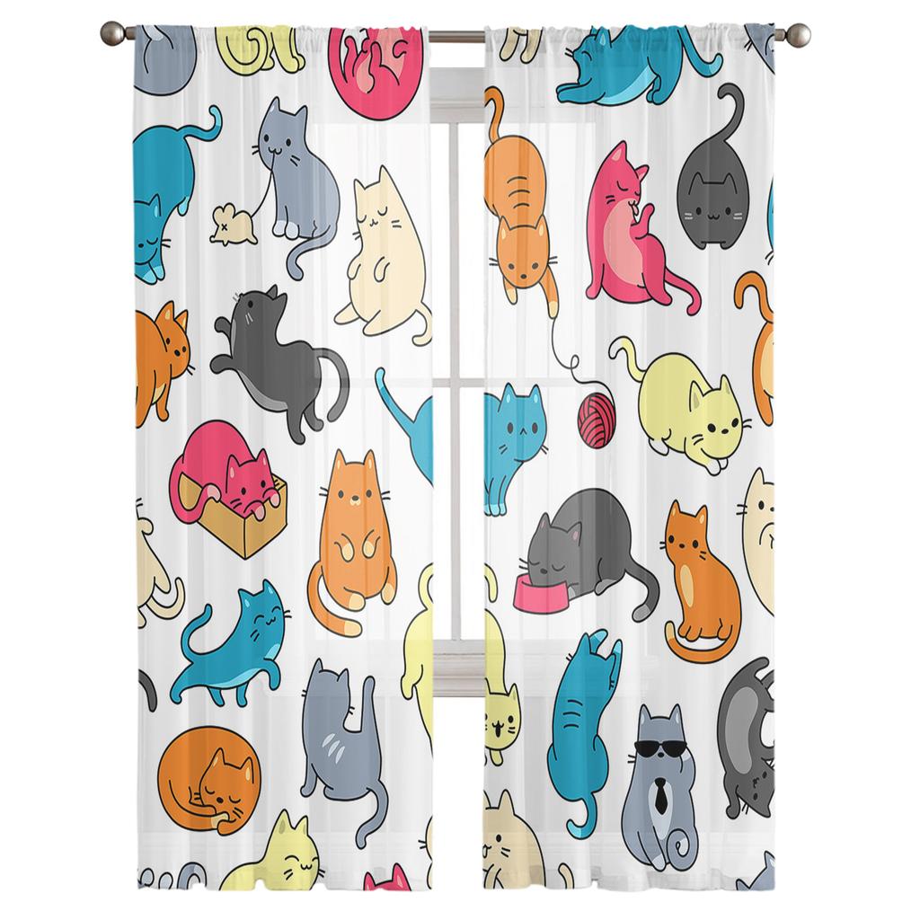 Cartoon Cat Modern Tulle Curtains For Living Room Bedroom Home Kitchen Window Sheer Curtains