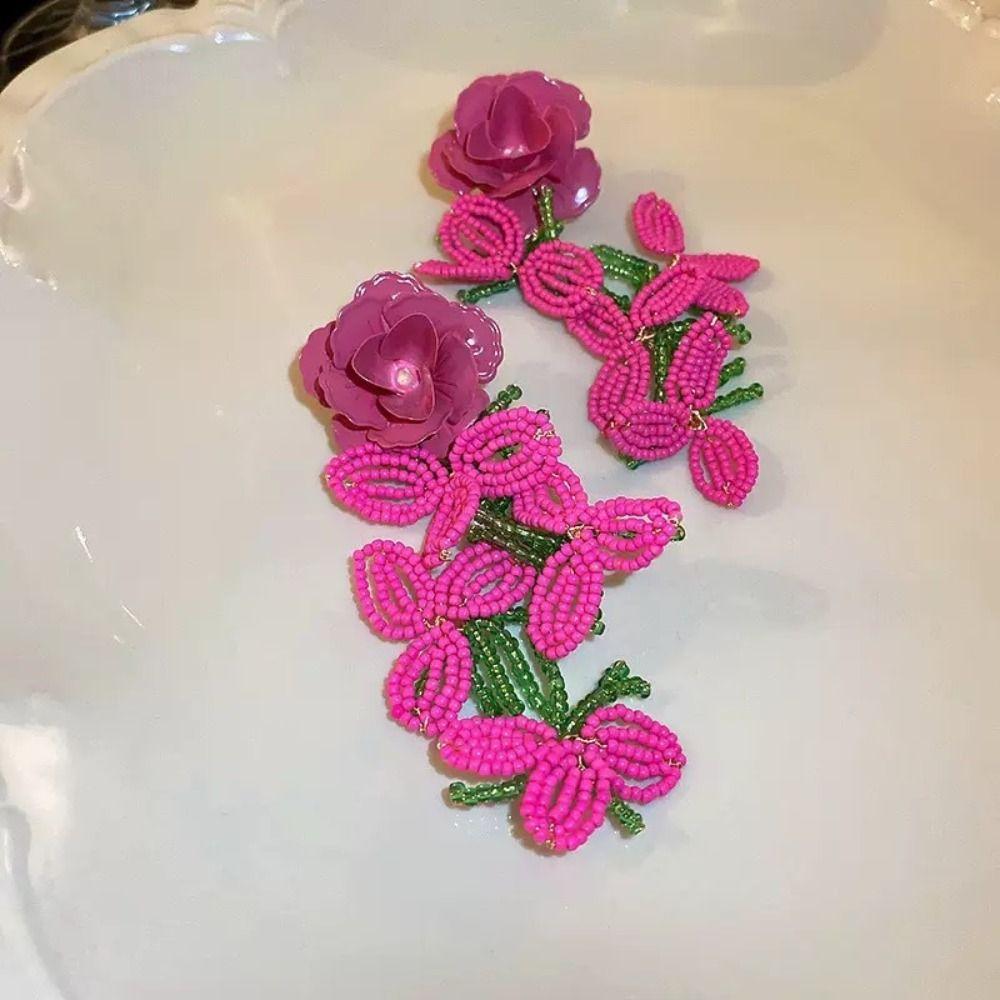 Exaggerated Flower Tassel Earrings Bead Long Tassel Earrings New Drop Earrings  Ear Jewelry