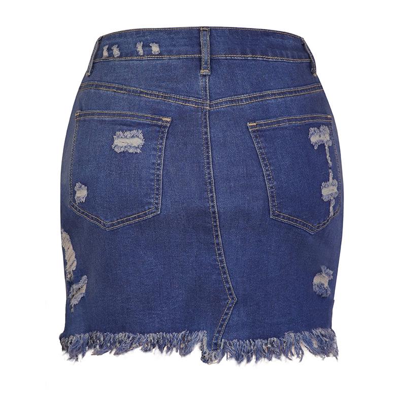 2022 Women's Tassel Ripped Stretch Denim A-line Wrap Skirt