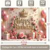 2D Girls Happy Birthday Photo Backdrop Banner Pink Gold Crown Rose Balloon Gift Party Background Cloth