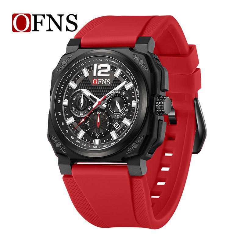 OFNS Quartz Watch: Creative Square Design, Multi-Function, Rubber Strap, Waterproof, Men s Sport Stopwatch  Calendar.