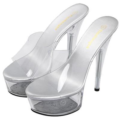 KISSOS Casual High Heel Cabaret Sandals Clear Open Toe Stiletto Heel 15cm Mules Women's (23.5cm(37))