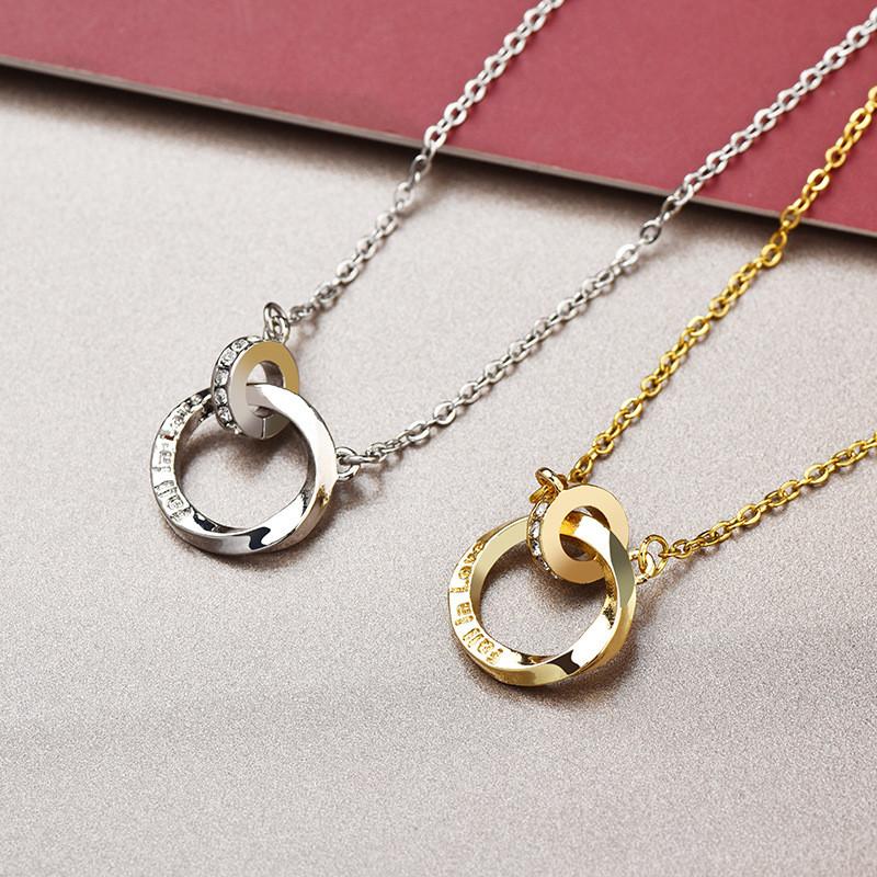 Contemporary Steel Titanium Double Ring Necklace For Women With Stunning Geometric Pendant For Occasion Any