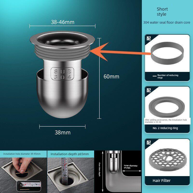 German Anti-Odor Drain Device for Bathroom Sewer, Anti-Odor and Anti-Insect Silicone Cover, Stainless Steel Universal Inner Core