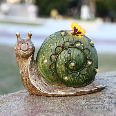 Snails Garden Statue Animal Figurine with Solar Outdoor Light,Housewarming Gift Decoration