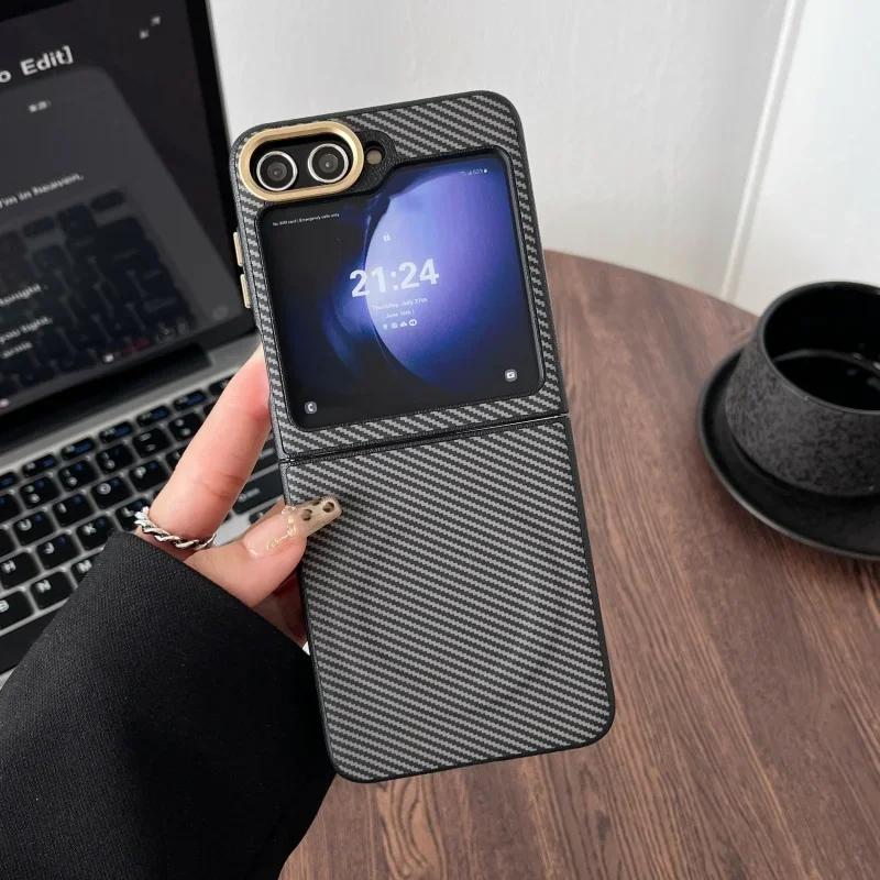 Luxury Slim Carbon Fibre Phone Case For Samsung Galaxy Z Flip 7 FE 6 5 4 3 5G Soft Bumper Magnetic Wireless Charge Protect Cover