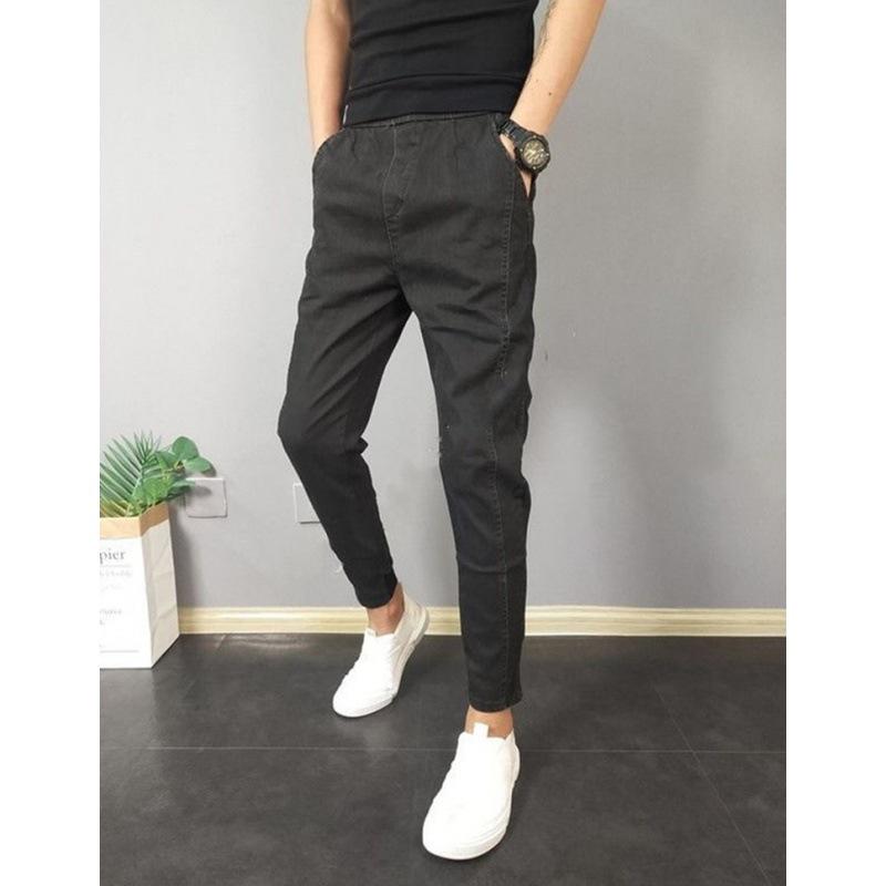 Men's Slim Fit Solid Color Nine-Point Jeans - Trendy Youth Fashion Pants
