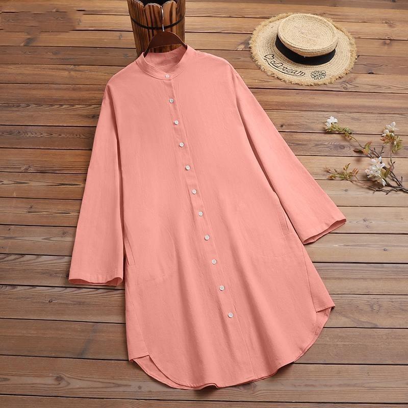 Robe chemise boutonnée pour femme Manches longues amples Poche Haut tunique décontracté