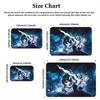 Anime Swordsman Area Rug, Blue Ice Flame Theme Floor Mat, Decorative Carpet for Gaming Room Bedroom, Washable Home Decor Gift