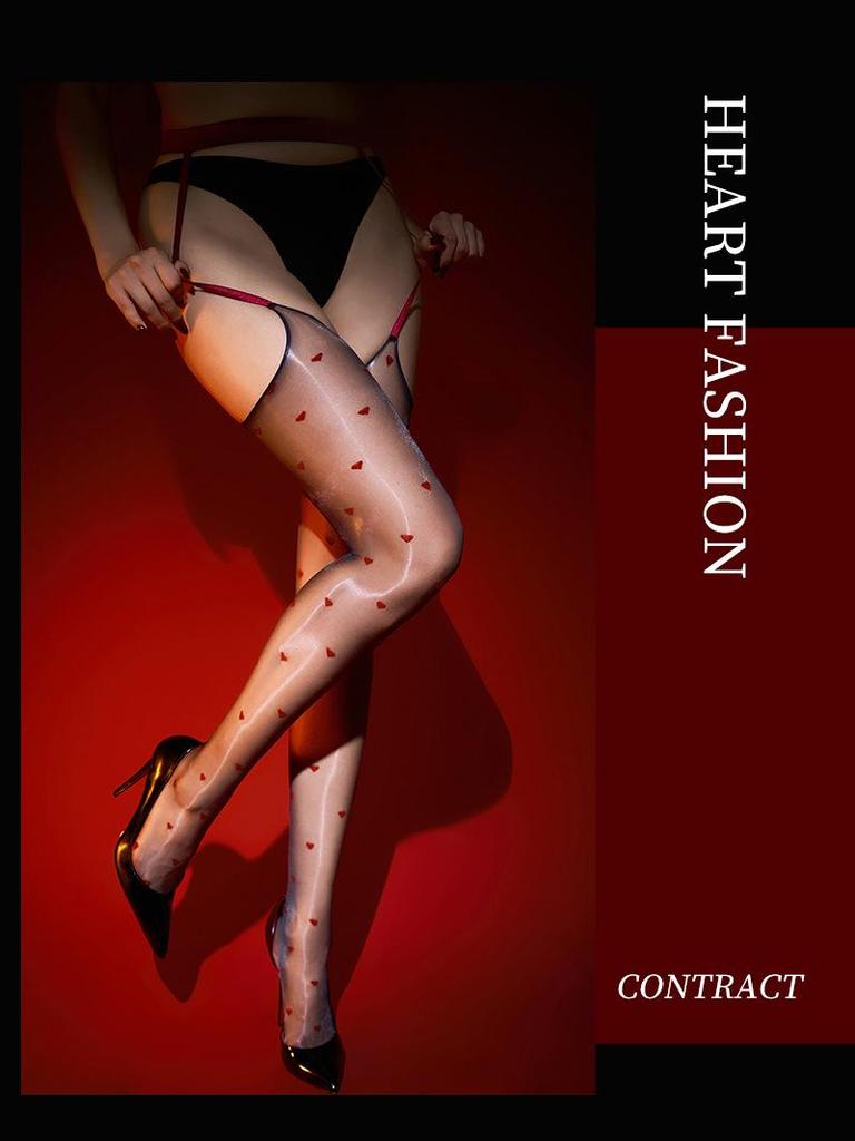 Sexy Heart Polka Dot Strappy Ultra-Thin Silky Temptation Black Stockings