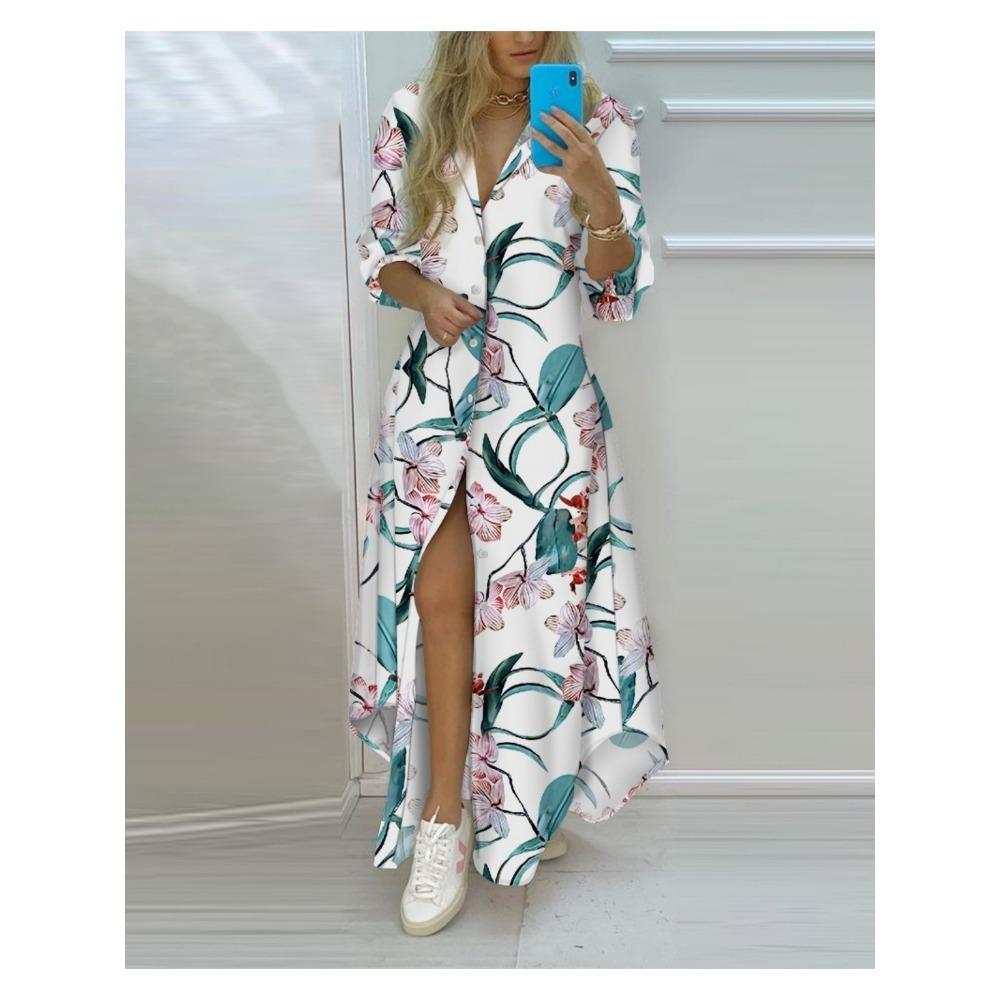 Frühling Herbst Sexy Polokragen-Shirtkleid Damen Langarm Retro-Stil Personalisiertes Druckkleid Lässiges Shirtkleid