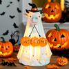Resin Ghost Statue Spooky Halloween Ghost Figurines with Pumpkin Bucket Welcome Sign for Indoor Outdoor Decor for Yard Home