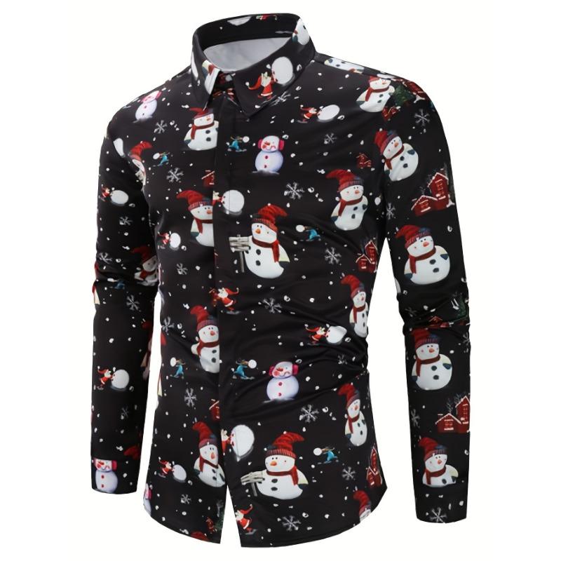 Christmas Theme Men's Gift Elk Graphic Printed Formal Shirts Christmas Graphics Long Sleeve Shirt Fashion Men's Shirts For Men