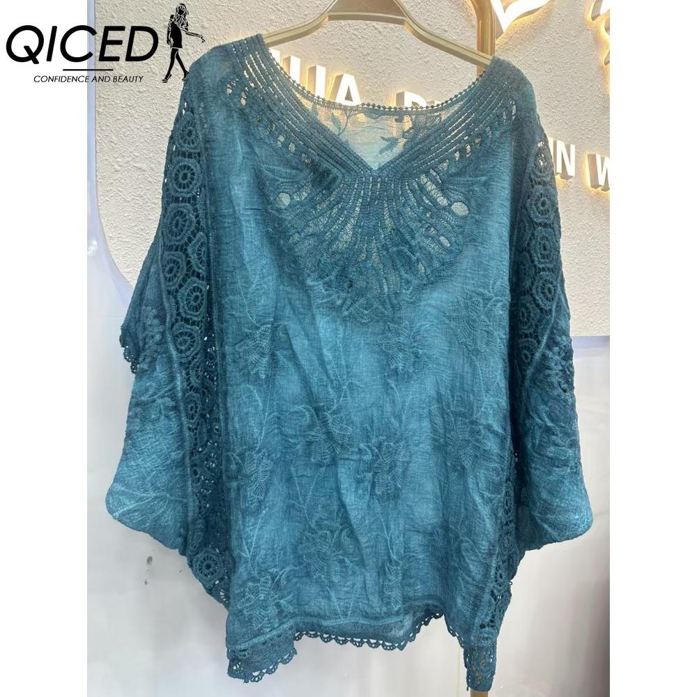 QICED Mote Dame Casual Ensfarget Trykk Kort Erm O-hals Bluser & Skjorter