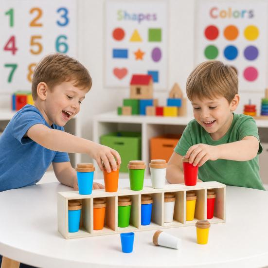 Yousheng Bottle Color Matching Board Game, Memory Challenge Toy with 14 Colorful Bottles & Wooden Storage Rack, 2-4 Players Family Night Drink Color